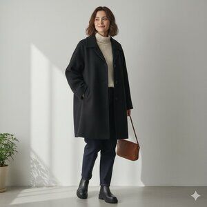 Vintage Women’s Wool Overcoat Oversized L Black Elegant Quiet Luxury Minimalist